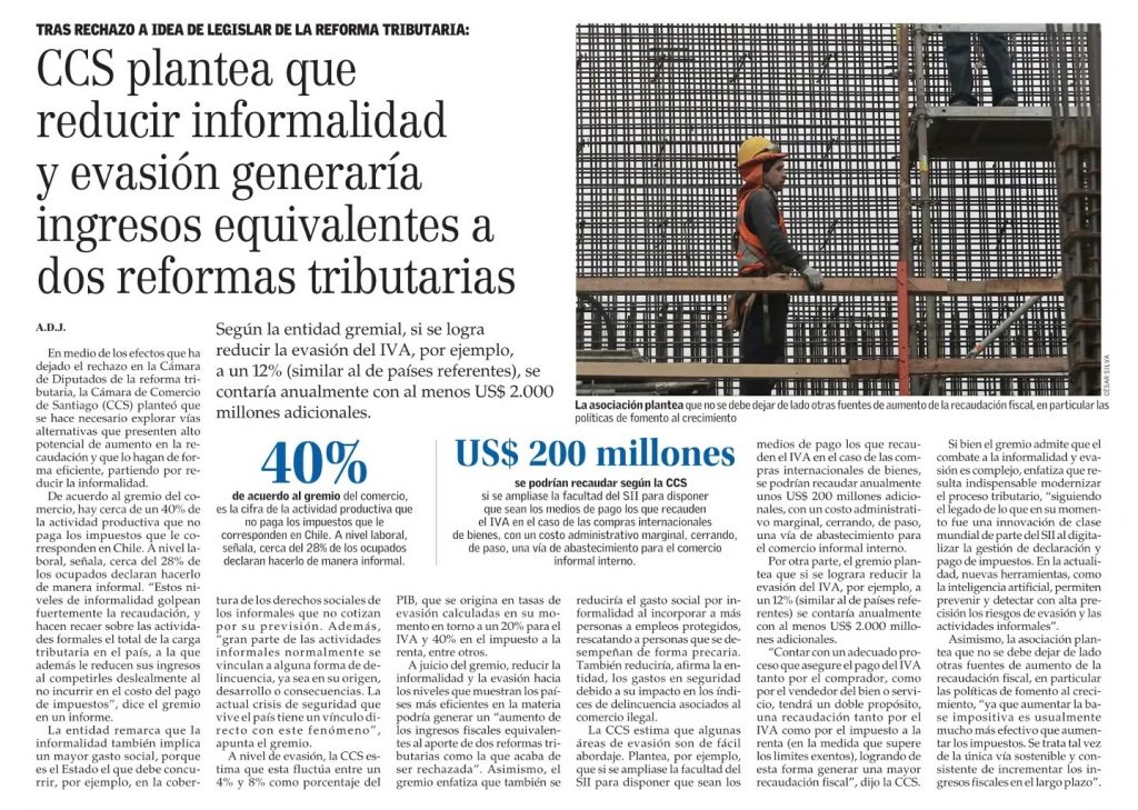 CCS plantea que reducir informalidad y evasión generaría i...