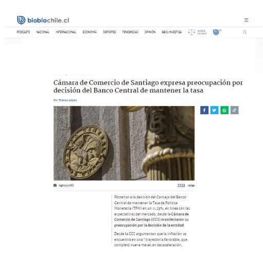 Cámara de Comercio de Santiago expresa preocupación por de...