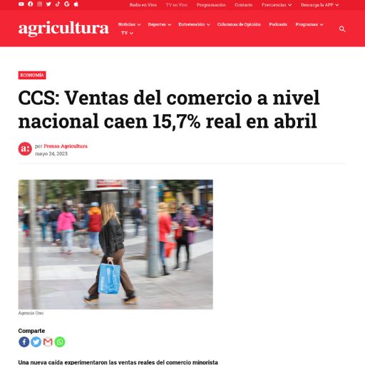CCS: Ventas del comercio a nivel nacional caen 15,7% real en...
