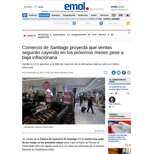 Comercio de Santiago proyecta que ventas seguirán cayendo e...