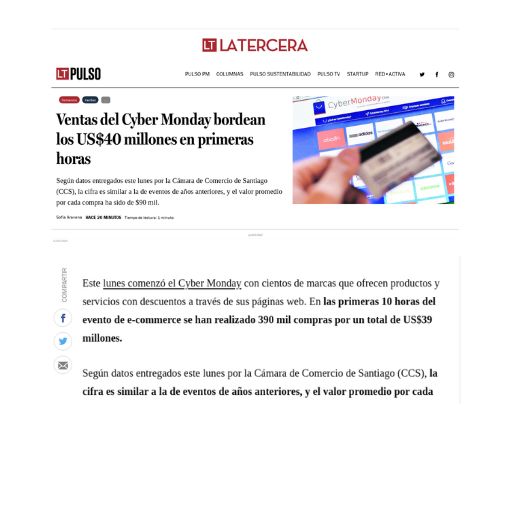 Ventas del Cyber Monday bordean los US$40 millones en primer...