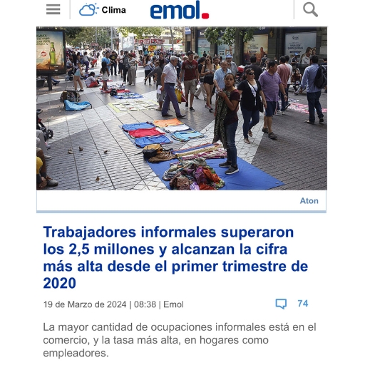 Trabajadores informales superaron los 2,5 millones y alcanza...