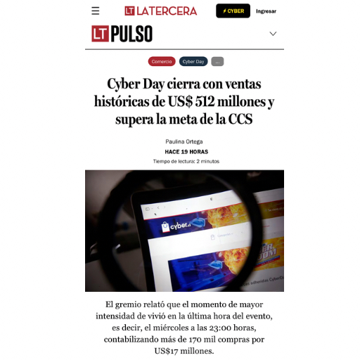 Cyber Day cierra con ventas históricas de US$ 512 millones...