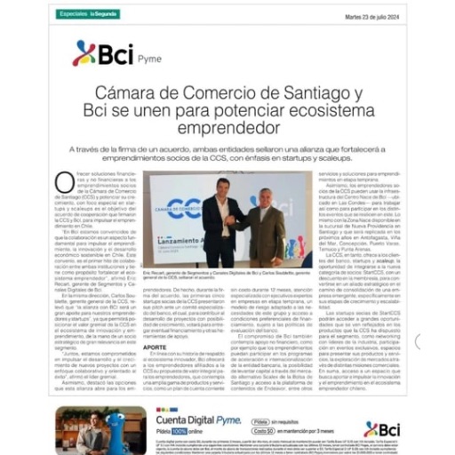 Cámara de Comercio de Santiago y Bci se unen para potencia...