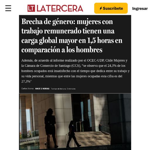 Brecha de género: mujeres con trabajo remunerado tienen una carga global mayor en 1,5 horas en comparación a los hombres (23/12/2024)