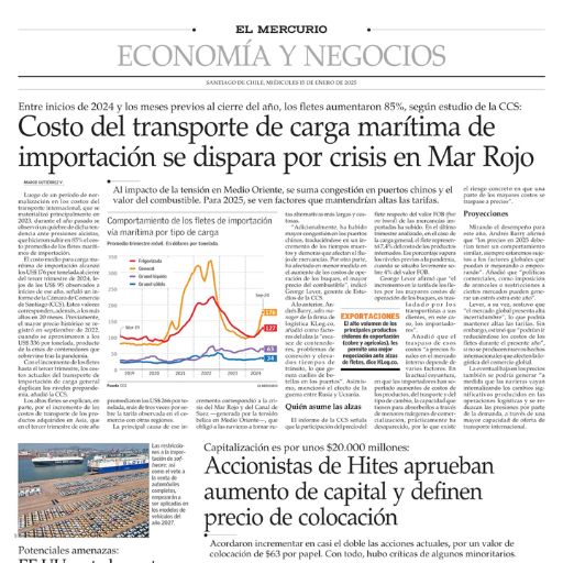 Costo del transporte de carga marítima de importación se dispara por crisis en Mar Rojo (15/01/2025)